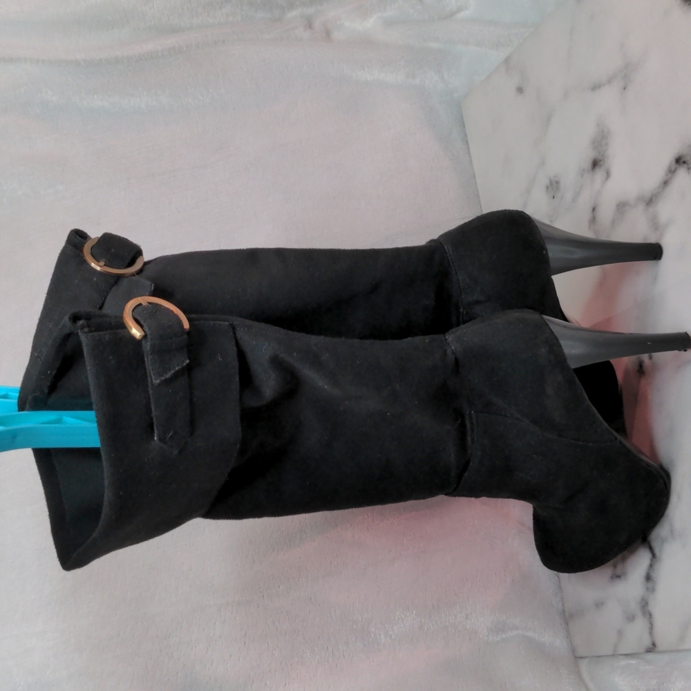 Black slouchy suede mid-calf boots